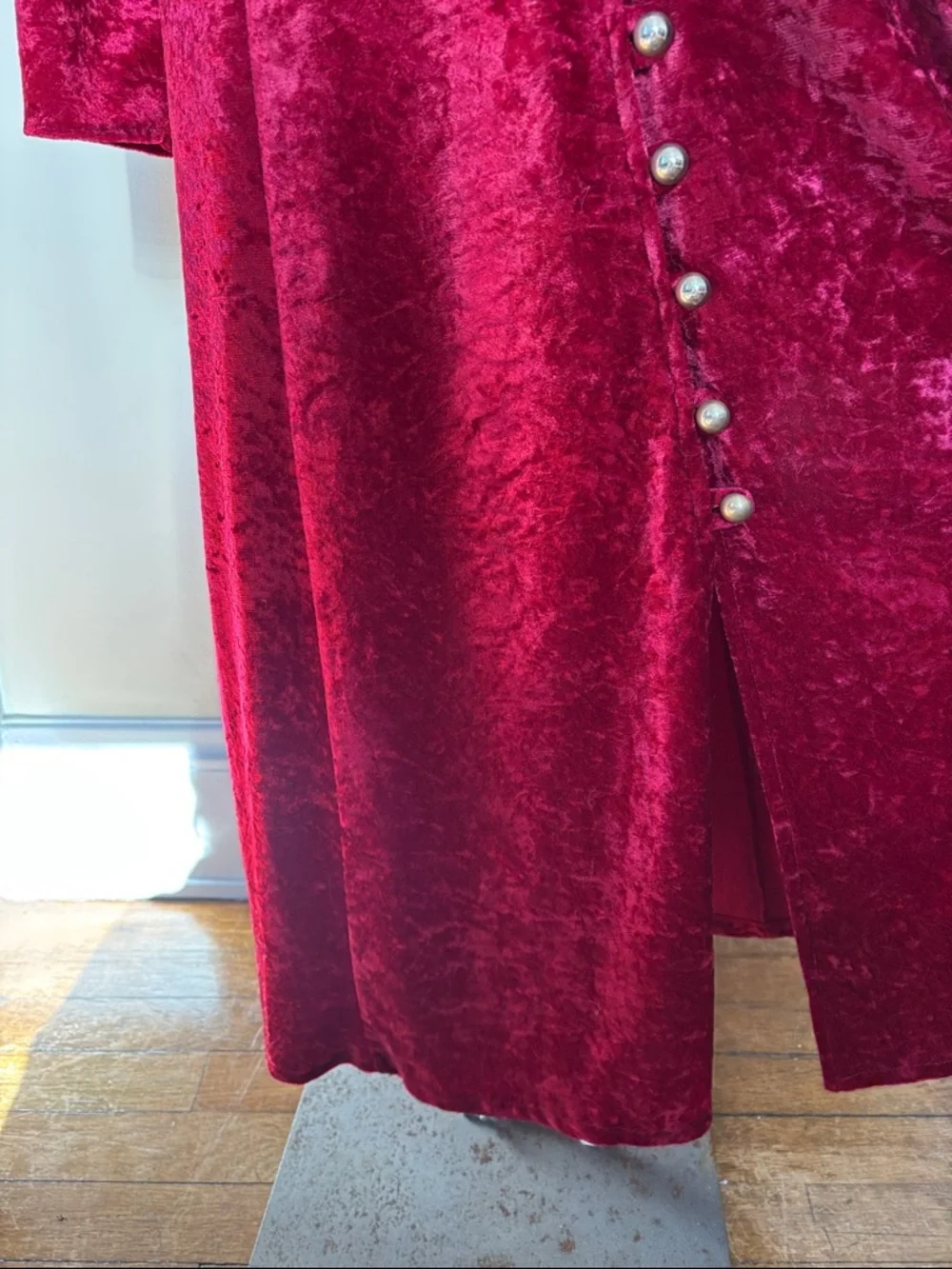 Vintage Red Crushed Velvet Long Sleeve Full Button-Front Corset Back
